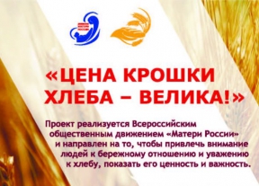 Всероссийский проект «Цена крошки Хлеба – велика » инициирован и разработан членами команды Всероссийского общественного движения «Матери России».